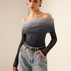 Top Bustier Dégradé | Épaules Dénules | Manches Tulle Moderne