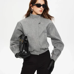 Structured Grey Jacket | High Collar | Minimalist Elegance