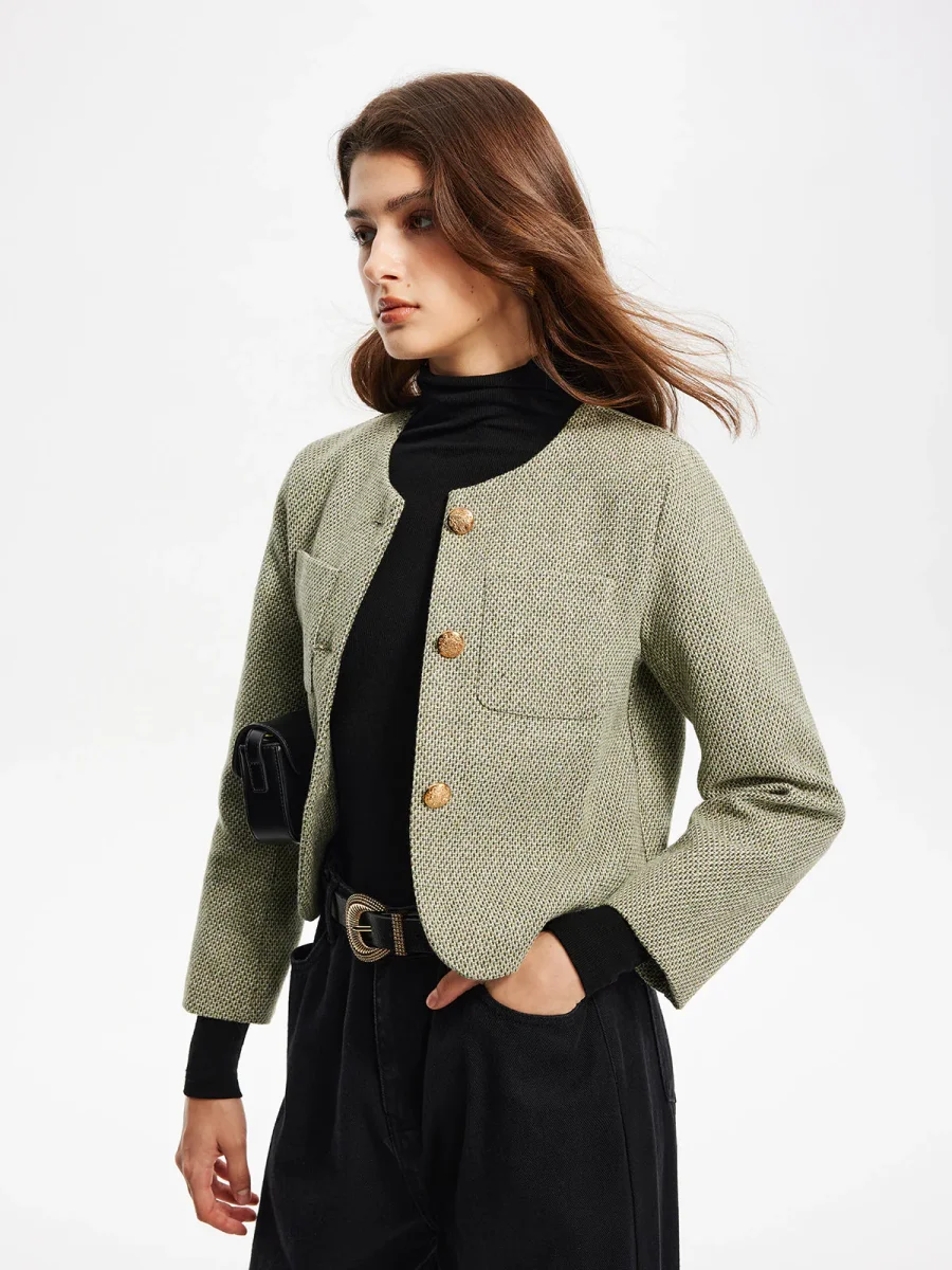 Short Tweed Jacket | Golden Buttons | Structured Elegance – Image 5