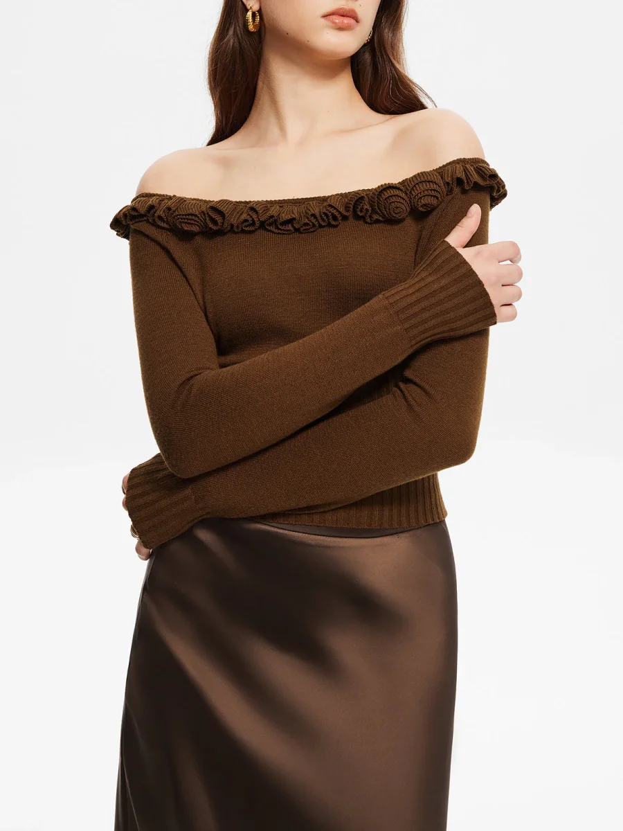 Top Bardot Chocolat | Volants Romantiques | Coupe Cintrée Féminine – Image 7