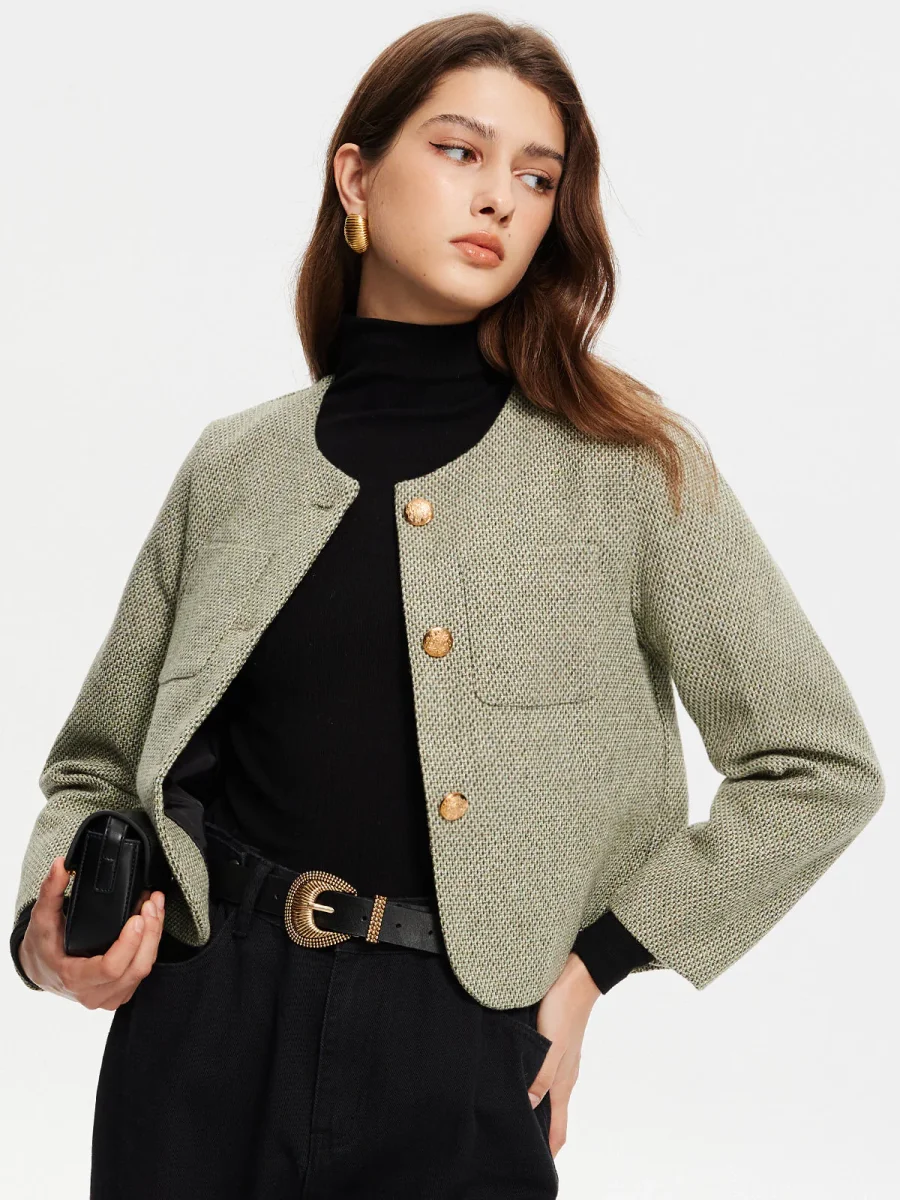 Short Tweed Jacket | Golden Buttons | Structured Elegance – Image 2
