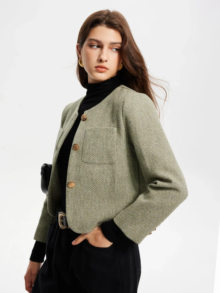 Short Tweed Jacket | Golden Buttons | Structured Elegance – Image 7