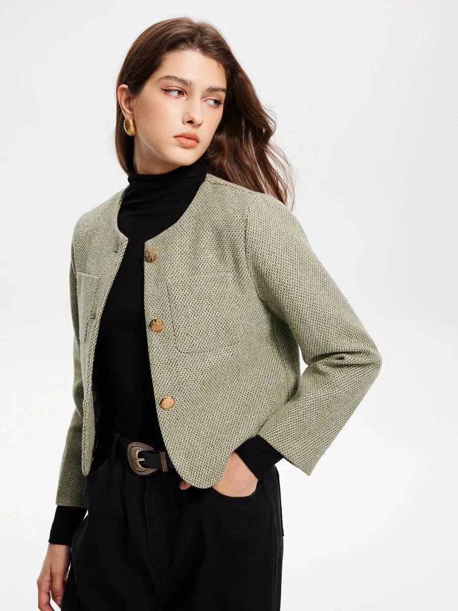 Short Tweed Jacket | Golden Buttons | Structured Elegance – Image 3