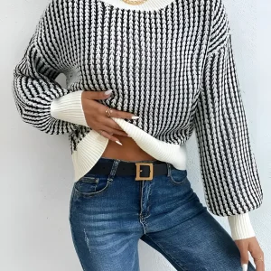 Ava - Pull en Maille | Noir & Blanc | Confortable et Élégant