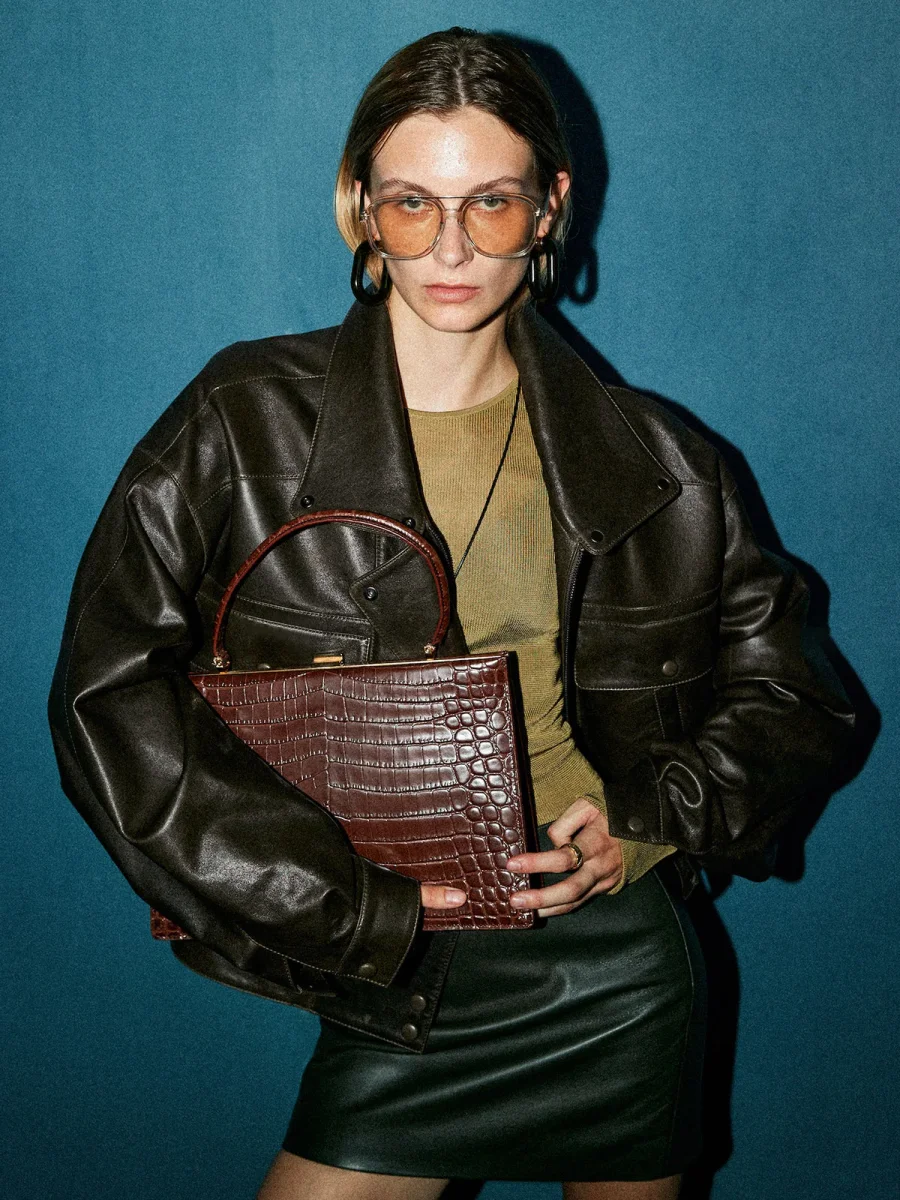 Oversized Leather-effect Jacket | Structured Cut | Urban Look – Image 6