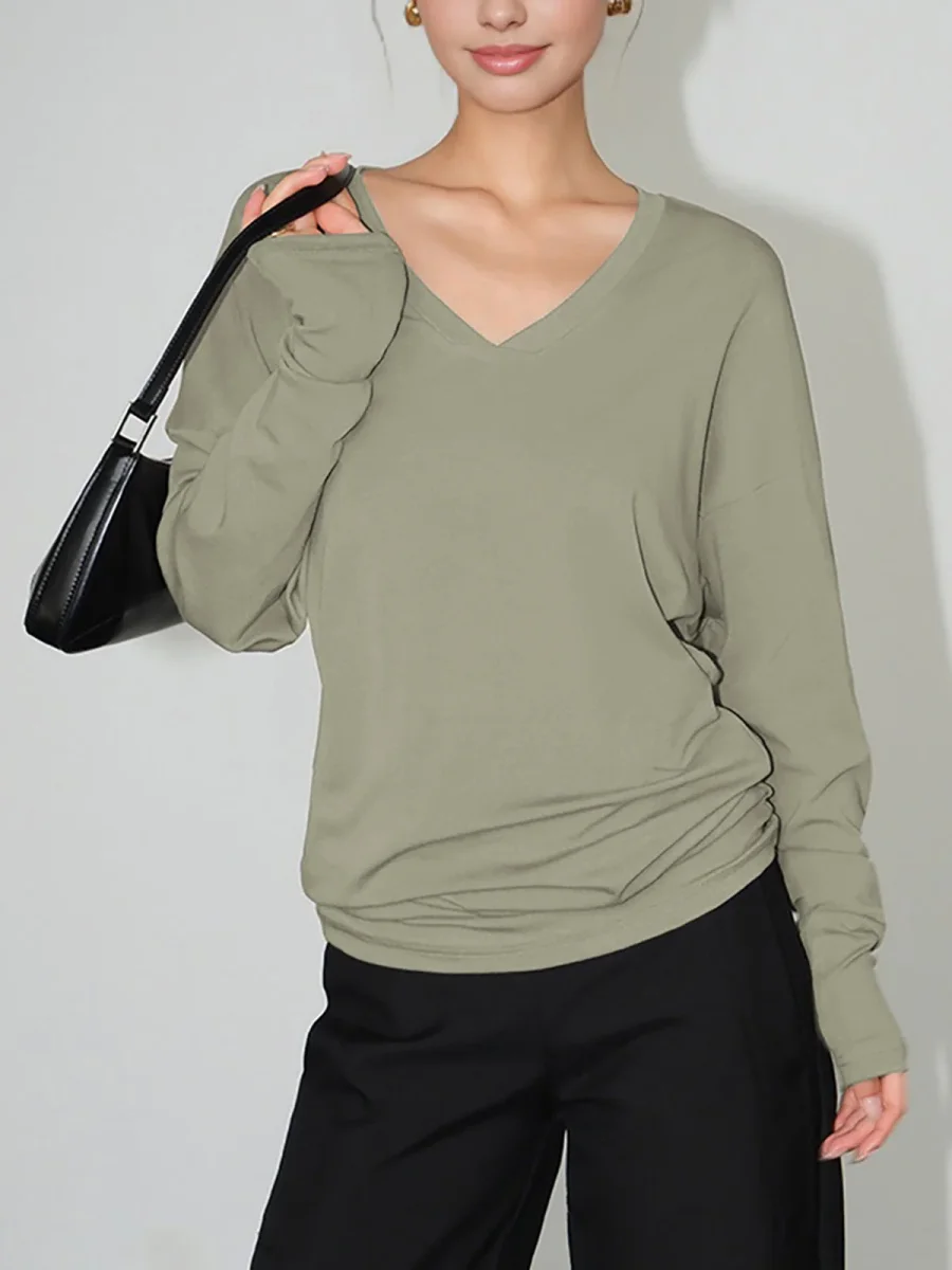 Khaki Top | Oversize V-Neck | Casual Comfort for Everyday Life – Image 5