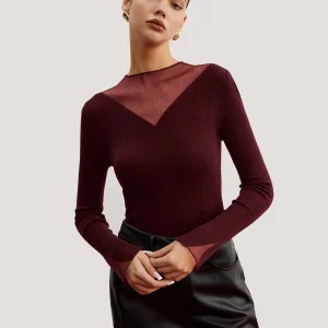 Selena - Top Côtelé | Détail Tulle | Chic et Raffiné