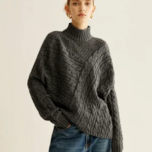 Pull Oversize à Col Montant | Maille Torsadée Gris | Chaleur & Style