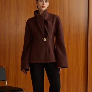 Knotted Collar Jacket | Bordeaux | Elegant and Structured