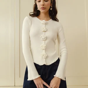 Cardigan Boutons Fleur | Détail Romantique | Maille Ajustée