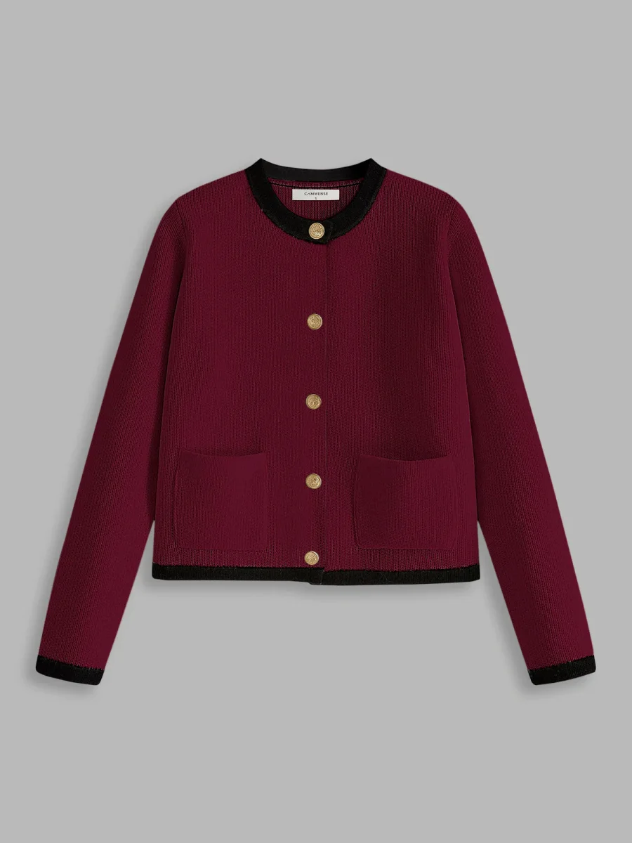 Black Contrast Cardigan | Short Cut | Gold Buttons – Image 7