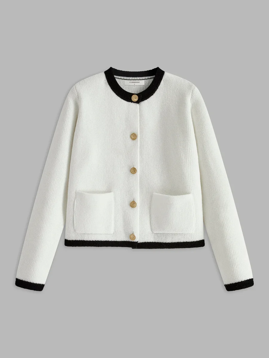 Black Contrast Cardigan | Short Cut | Gold Buttons – Image 6