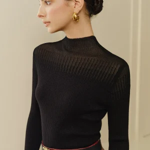Ribbed Top Black | High Collar | Minimalist Elegance