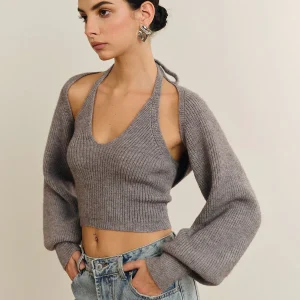 Top Crop Dos-Nu avec Manches Détachables | Tricot Moderne | Look Tendance