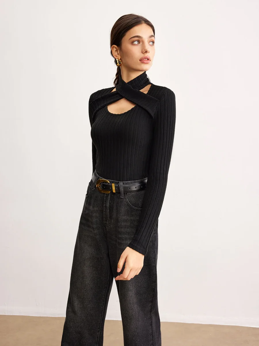 Crossed Collar Top | Cotton | Modern, Ribbed and Trendy – Image 7