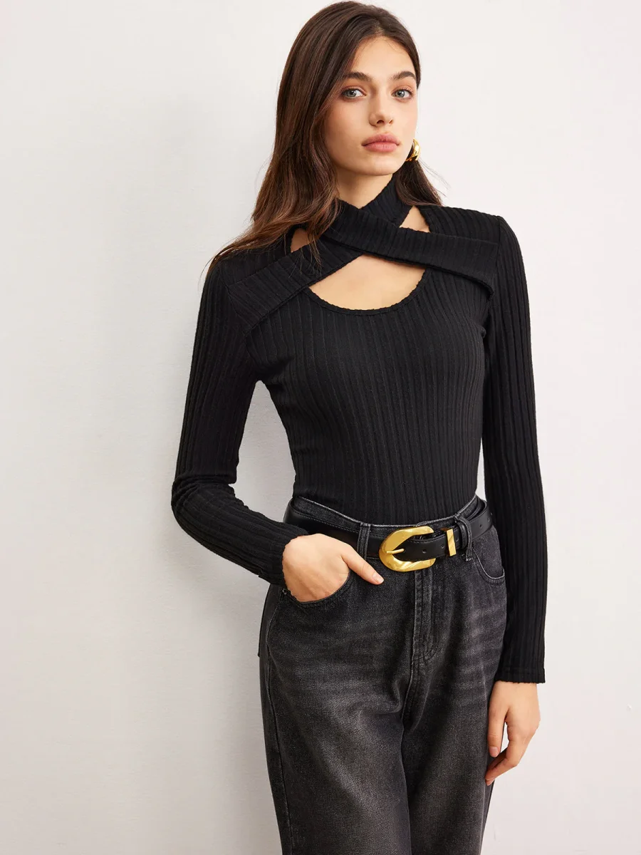 Crossed Collar Top | Cotton | Modern, Ribbed and Trendy – Image 3