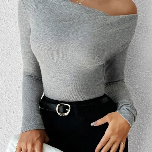 Grey Top | Asymmetrical Neckline | Comfortable Everyday Elegance