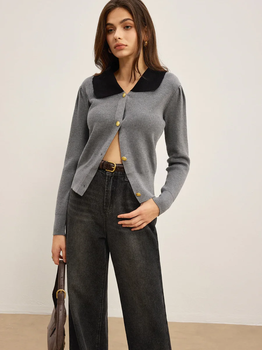 Cardigan Contrasté | Gris & Noir | Élégance Structurée – Image 4