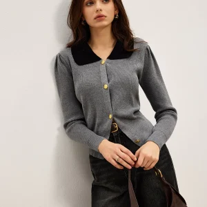 Cardigan Contrasté | Gris & Noir | Élégance Structurée