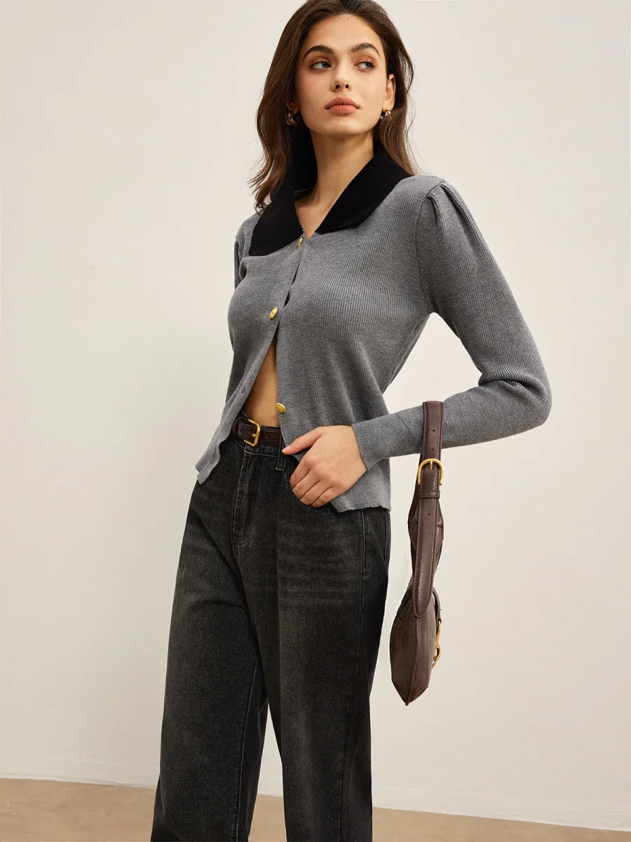 Cardigan Contrasté | Gris & Noir | Élégance Structurée – Image 6