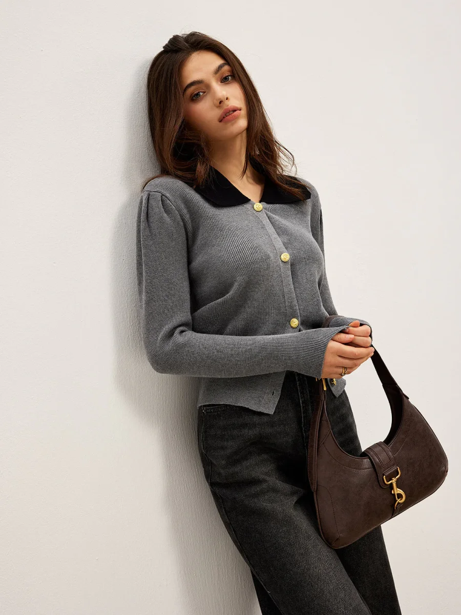 Cardigan Contrasté | Gris & Noir | Élégance Structurée – Image 5