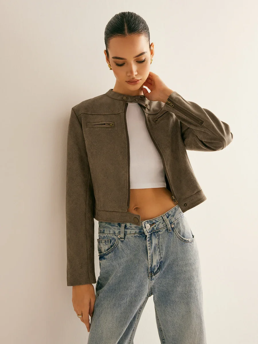 Suede Short Jacket | High Collar | Urban Style – Image 4