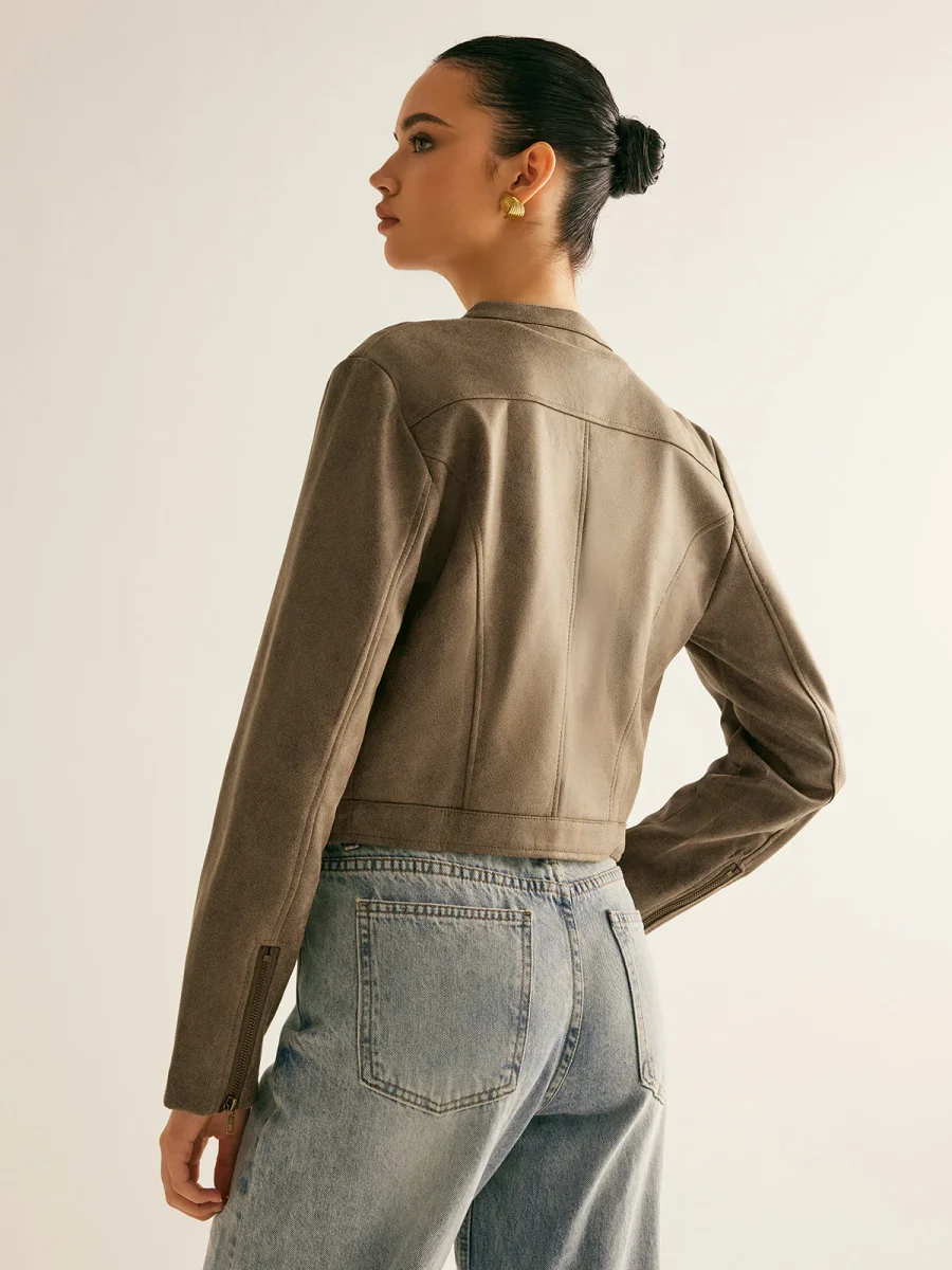Suede Short Jacket | High Collar | Urban Style – Image 6