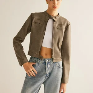 Suede Short Jacket | High Collar | Urban Style
