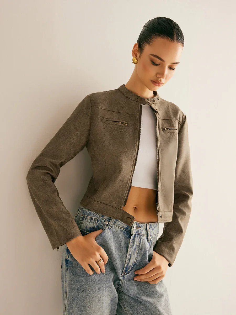 Suede Short Jacket | High Collar | Urban Style – Image 5
