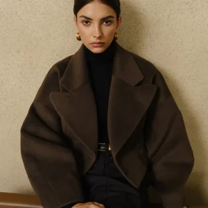 Wool Short Jacket | Chocolate | Oversized and Architectural