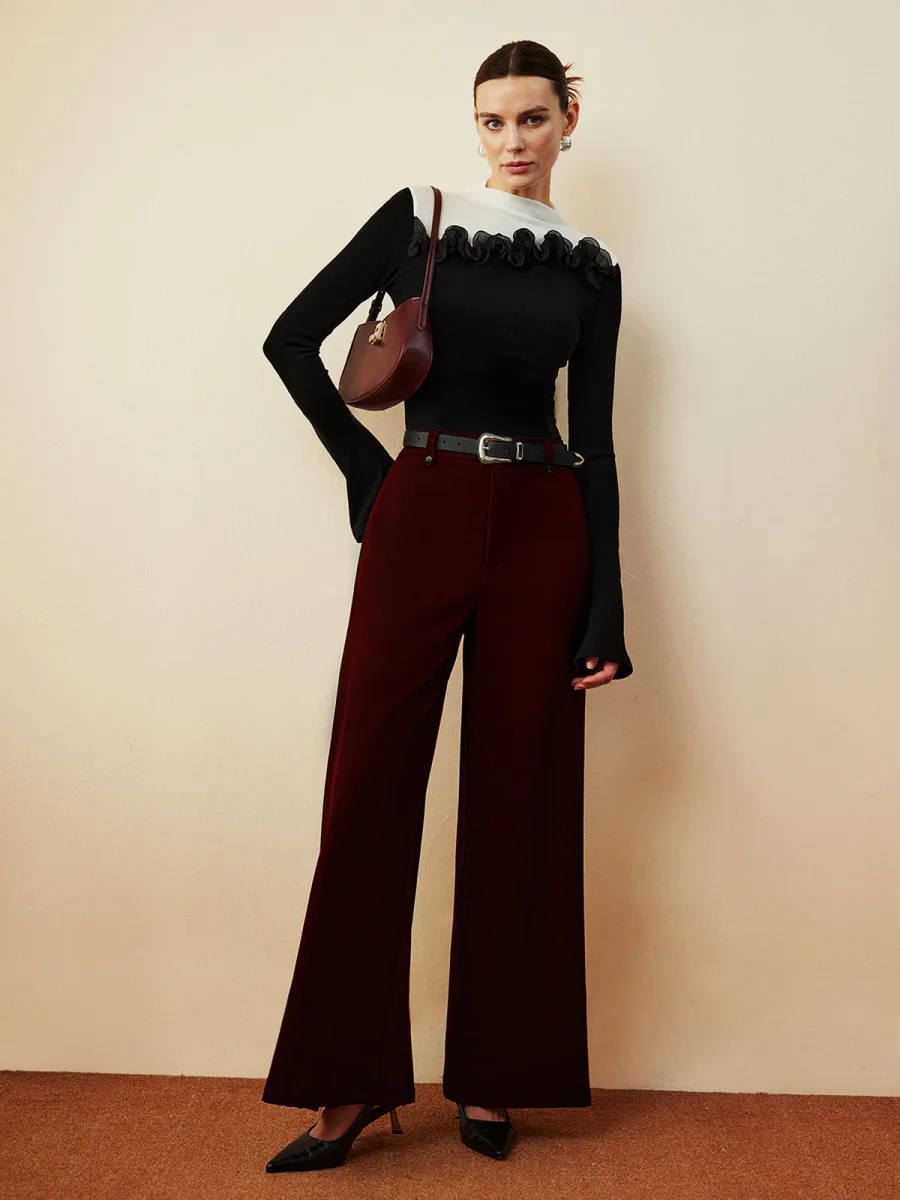 Top Bicolore | Col Montant Volants | Élégance Dramatique – Image 8