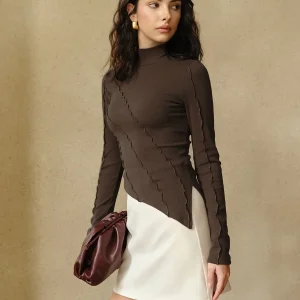 Top Chocolat | Coutures Apparentes | Coupe Asymétrique Moderne