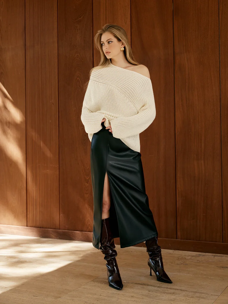 Pull Oversize à Épaule Dénudée | Maille Écrue | Élégance Décontractée – Image 7