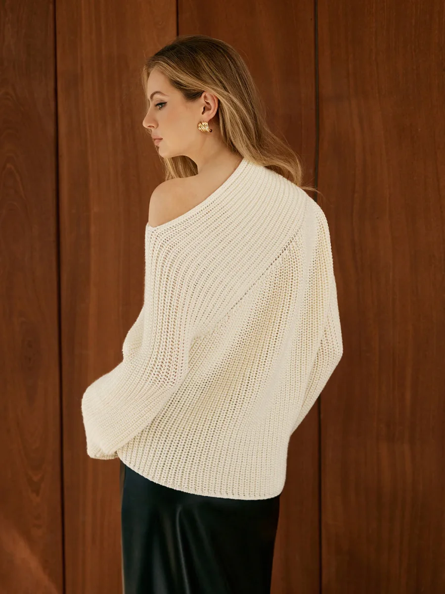 Pull Oversize à Épaule Dénudée | Maille Écrue | Élégance Décontractée – Image 6