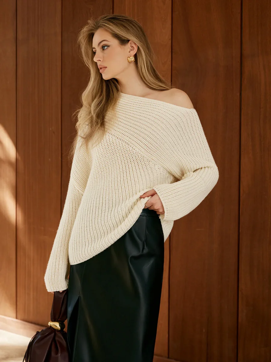 Pull Oversize à Épaule Dénudée | Maille Écrue | Élégance Décontractée – Image 4