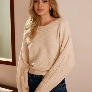 Pull Écru Dos Ouvert | Maille Texturée | Détail Noué Féminin