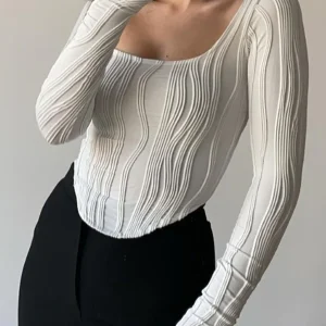 Textured White Top | Square Neckline | Modern Sculptural Effect