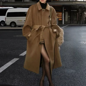 Long Belted Coat | Camel | Elegant and Structured