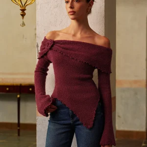 Asymmetrical Bardot Sweater | Bare Shoulders | Slim Fit