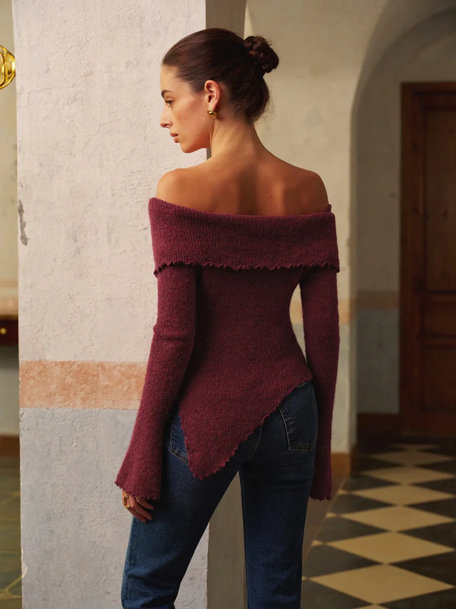 Asymmetrical Bardot Sweater | Bare Shoulders | Slim Fit – Image 5