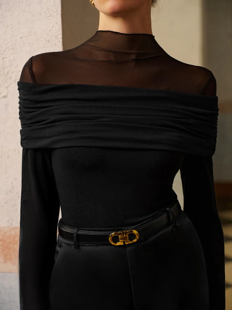 Top Drapé Épaules en Tulle | Coton | Elegant, Refined and Structured – Image 4