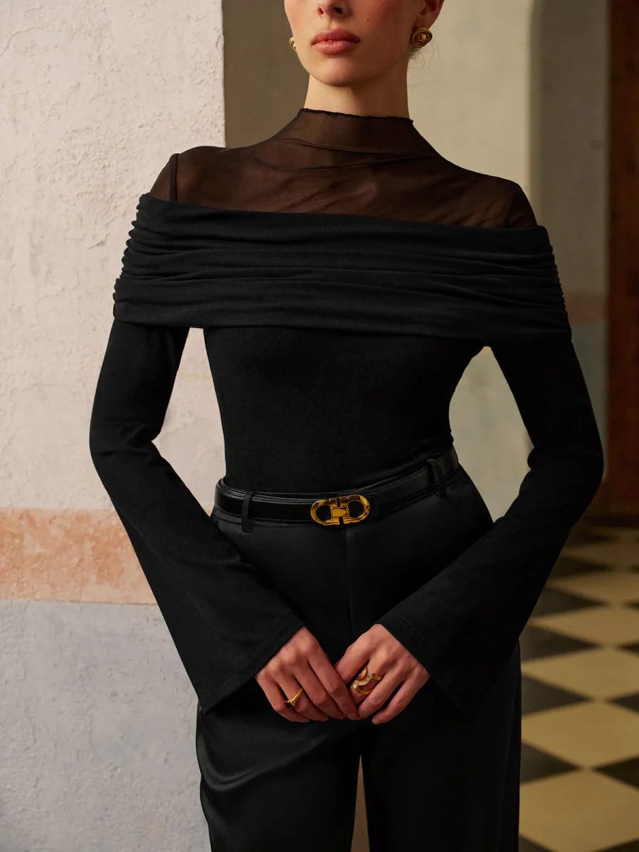 Top Drapé Épaules en Tulle | Coton | Elegant, Refined and Structured