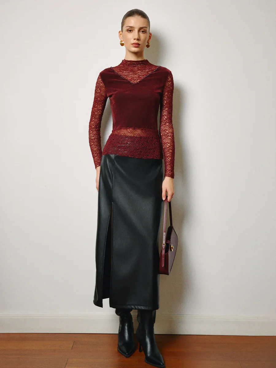 Top Bordeaux | Velvet & Lace | Textured Elegance – Image 6