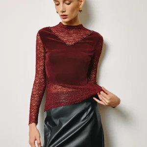 Top Bordeaux | Velvet & Lace | Textured Elegance