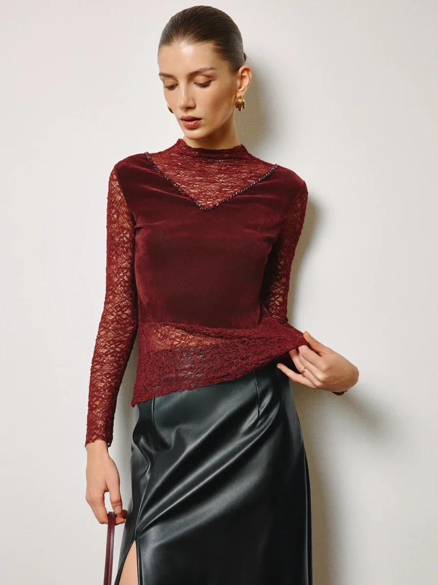 Top Bordeaux | Velvet & Lace | Textured Elegance