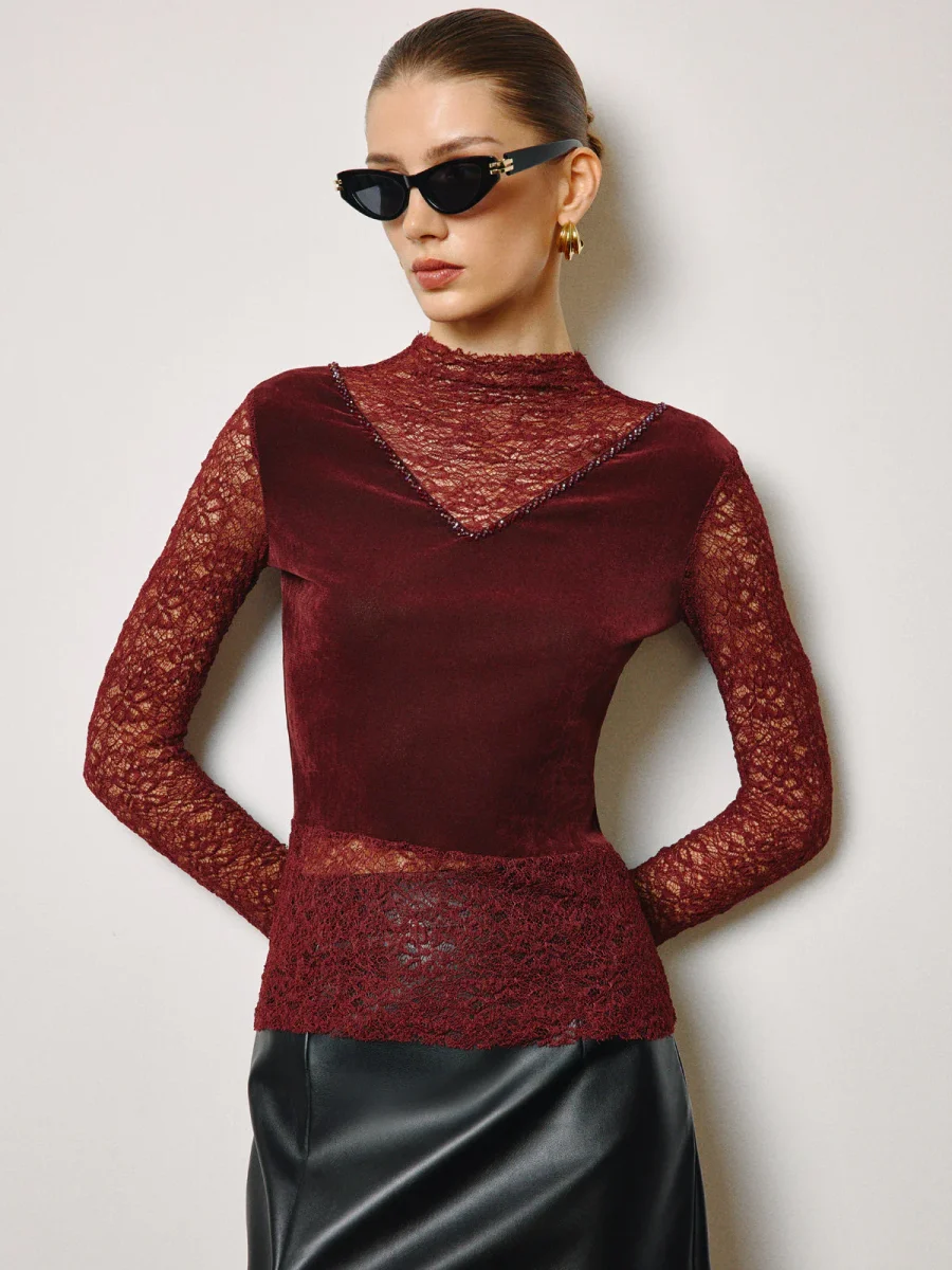 Top Bordeaux | Velvet & Lace | Textured Elegance – Image 3