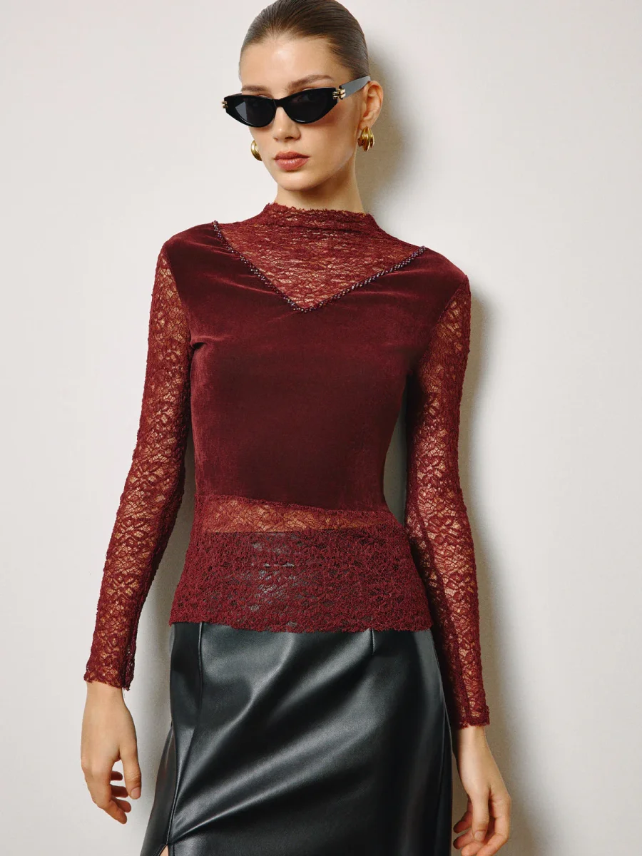 Top Bordeaux | Velvet & Lace | Textured Elegance – Image 5