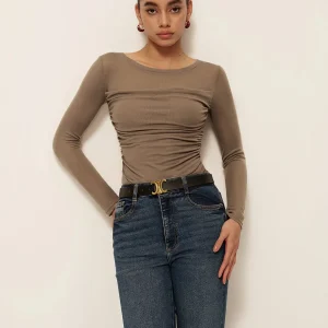 Top Taupe | Side pleats | Simplicité Sculptante