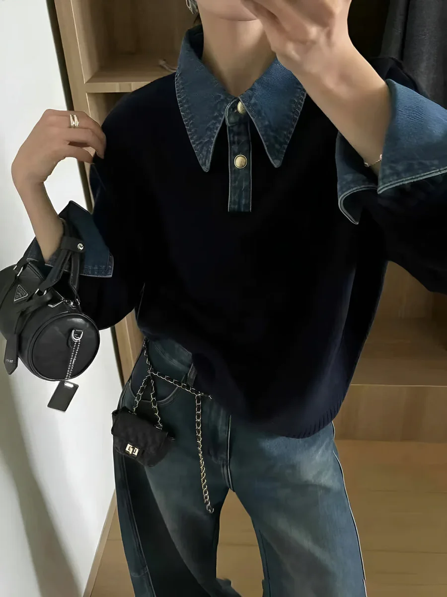 Mila - Pull Col Denim | Maille | Chic & Décontracté – Image 3