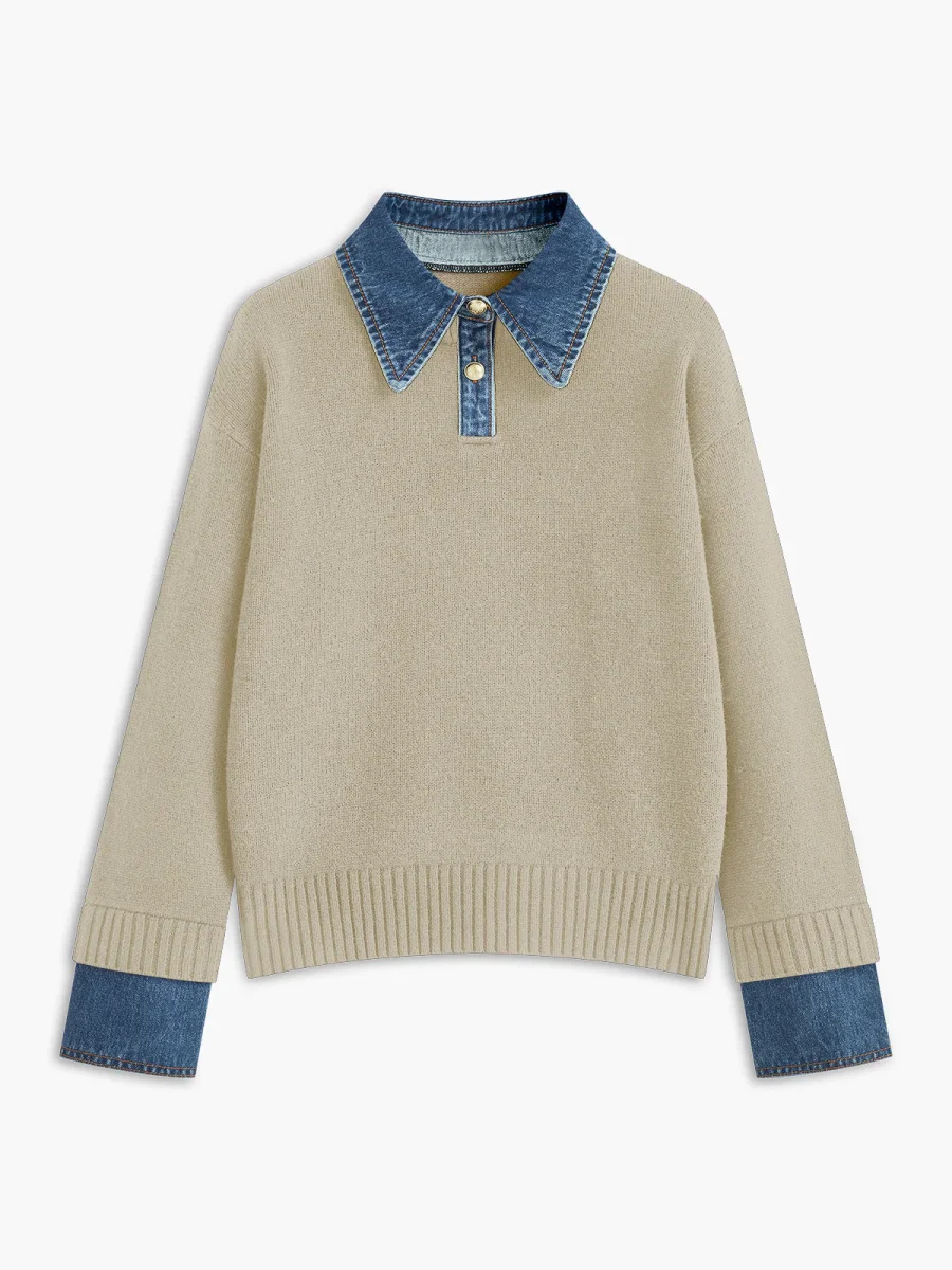 Mila - Pull Col Denim | Maille | Chic & Décontracté – Image 8